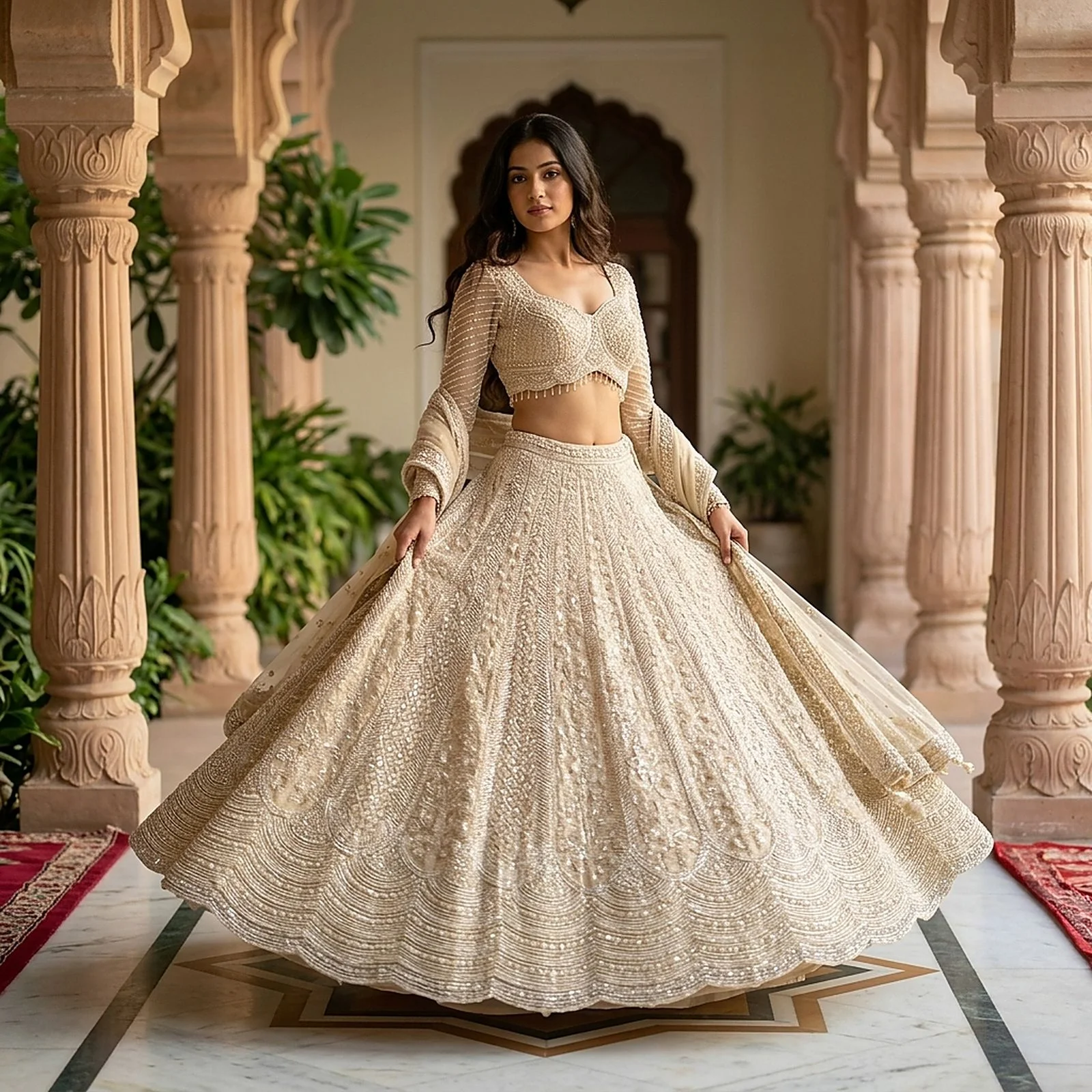 RP Dalmia ivory embroidered lehenga