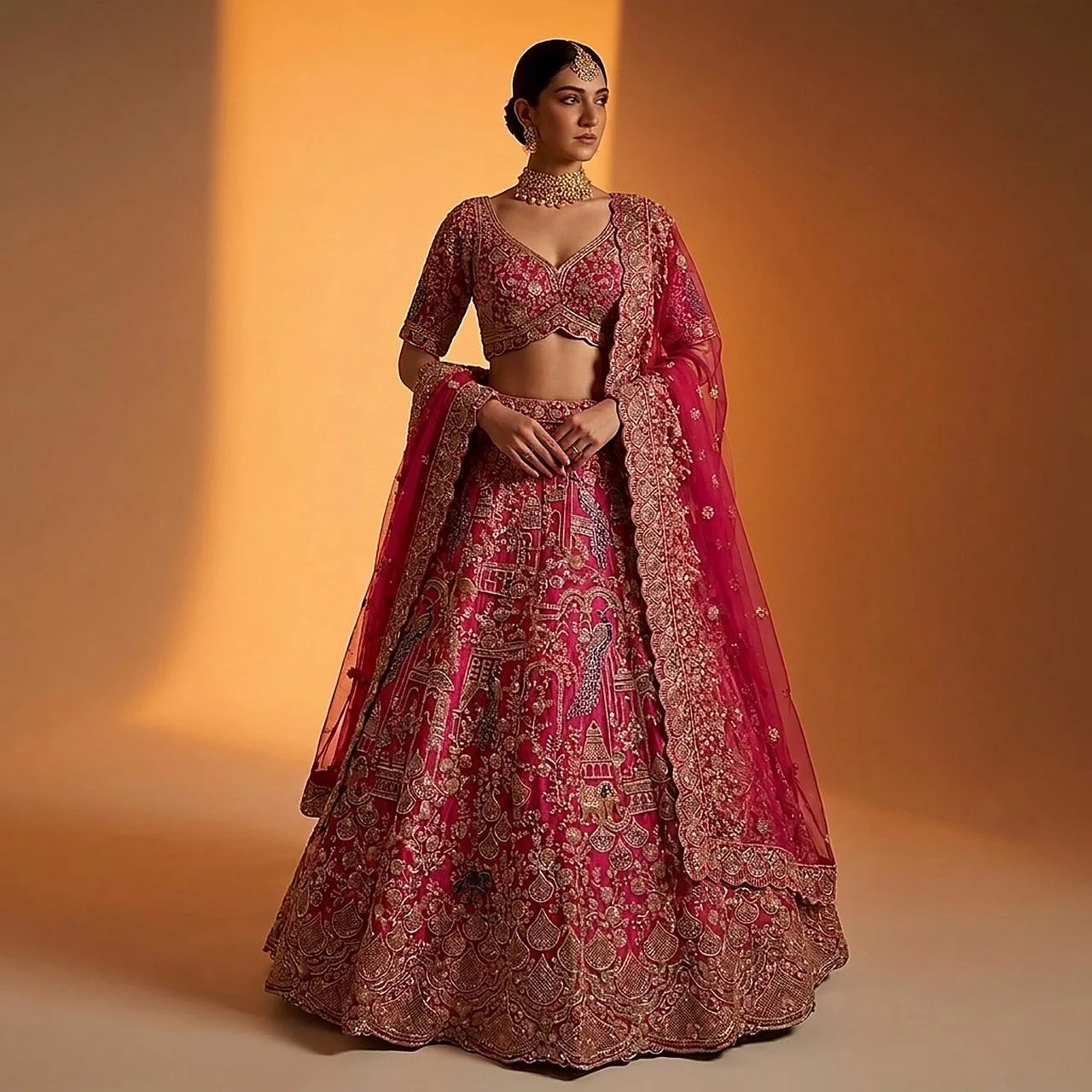 RP Dalmia maroon bridal lehenga with dupatta