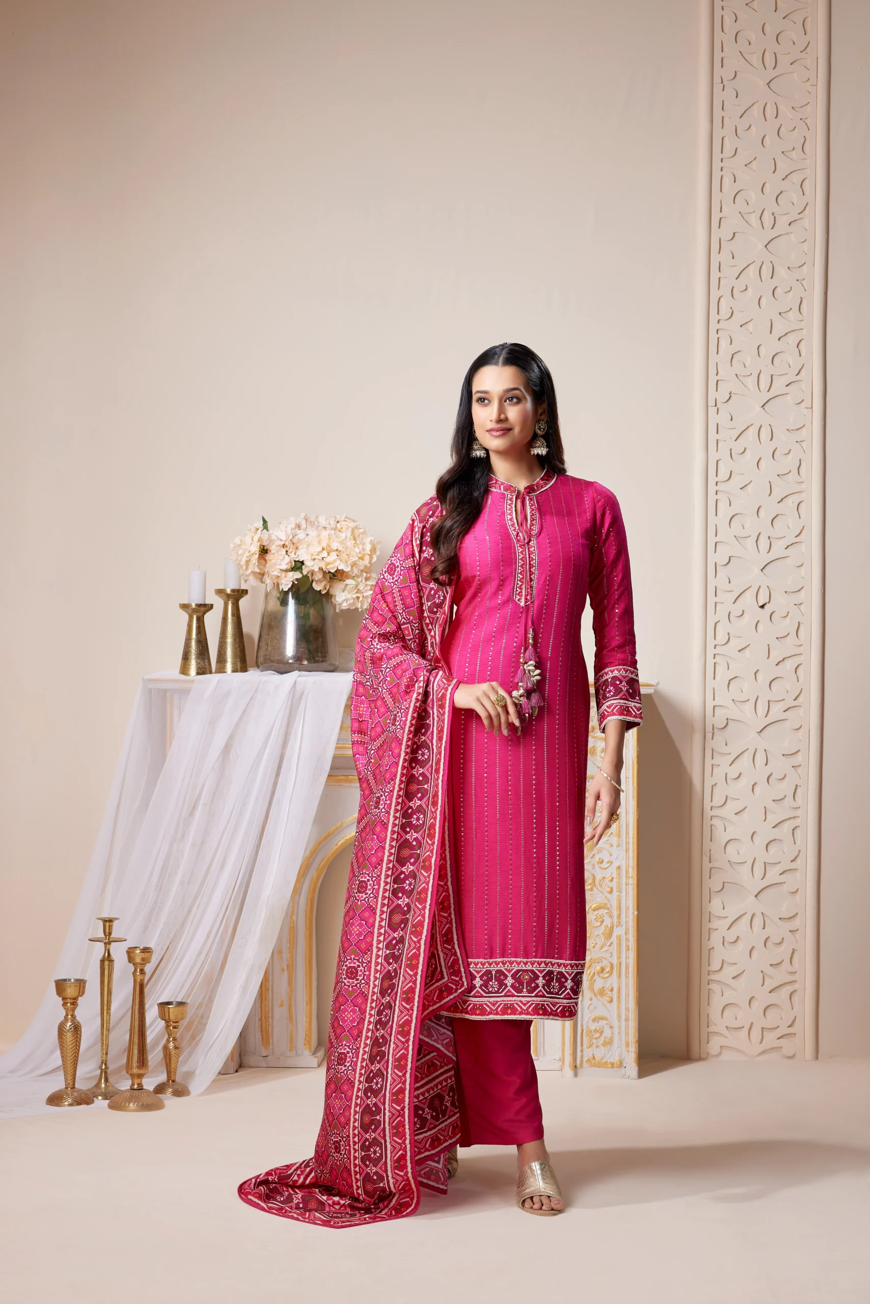 RP Dalmia pink embroidered suit