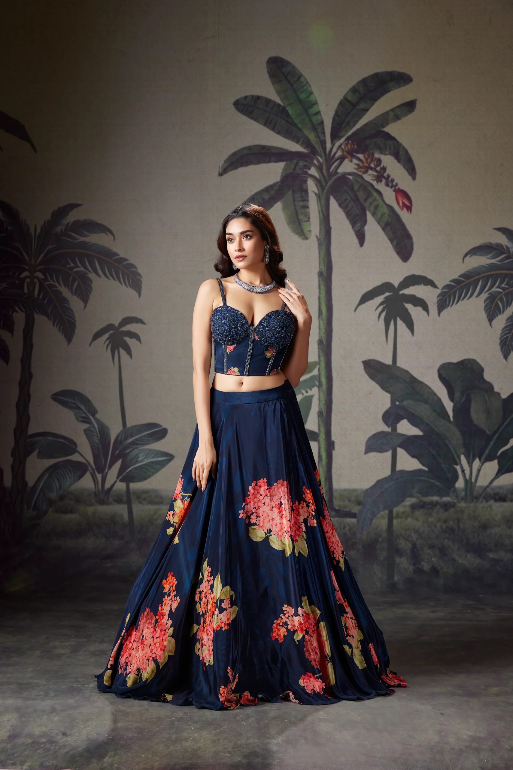 RP Dalmia navy floral lehenga
