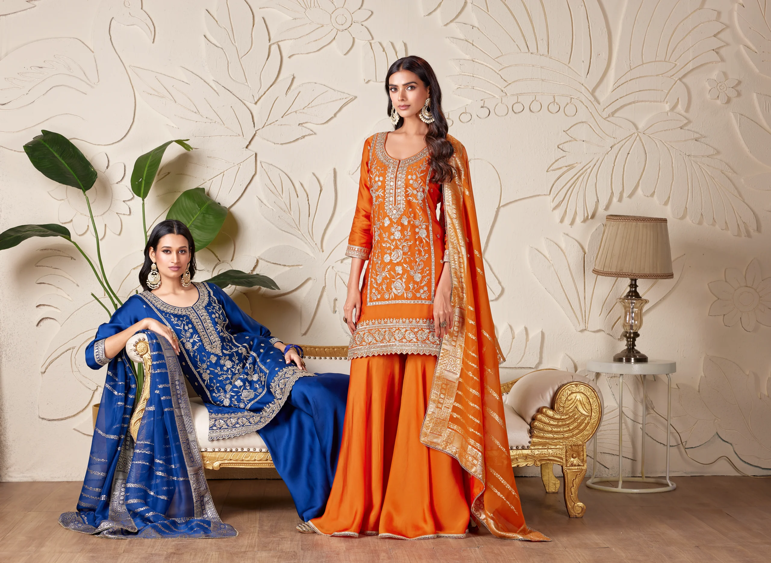 RP Dalmia orange and blue sharara suits